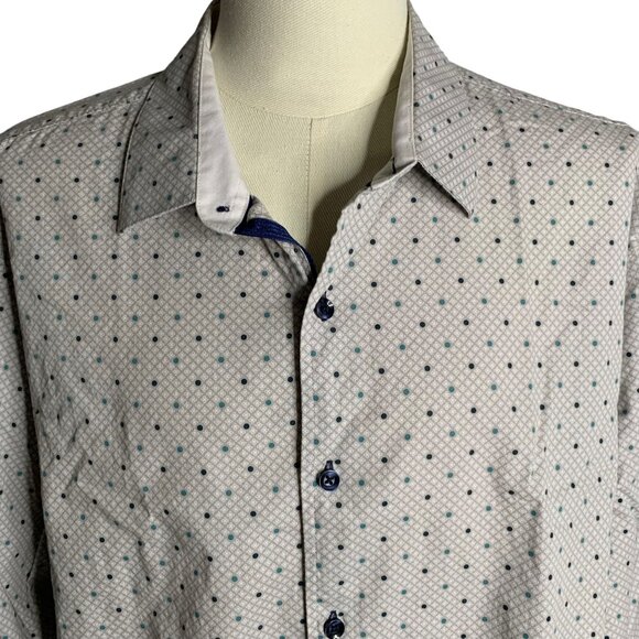 Tasso Elba Button Up Long Sleeve Shirt XXL Grey Dots Flip Cuff Cotton Collared - Picture 2 of 7